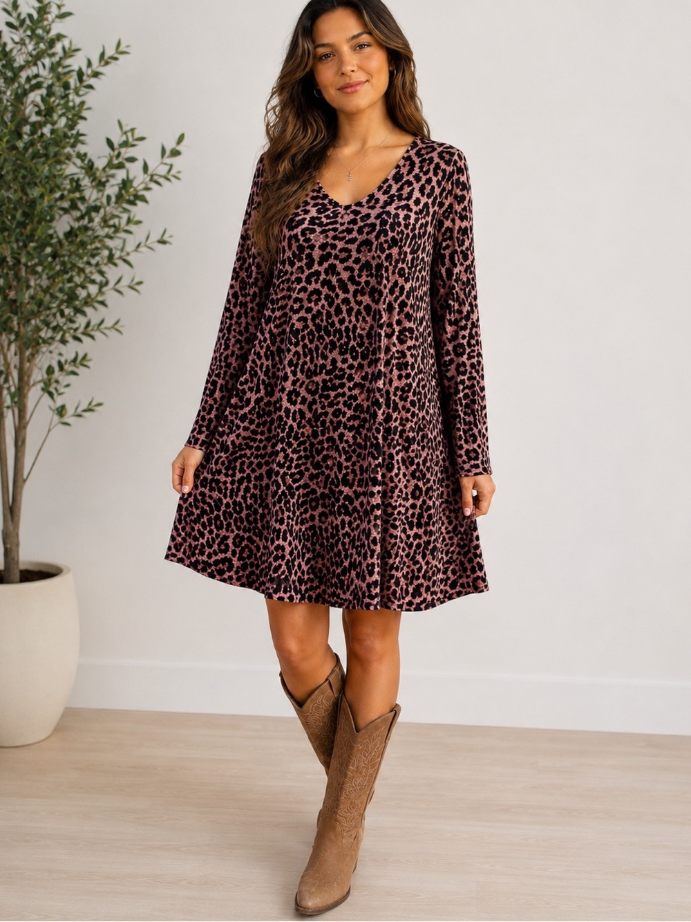 Soma Leopard Print Long Sleeve Dress